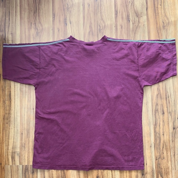Retro Adidas Classic 3 Stripes Tee Shirt and Embroidered Logo Maroon Grey XL - Picture 5 of 14